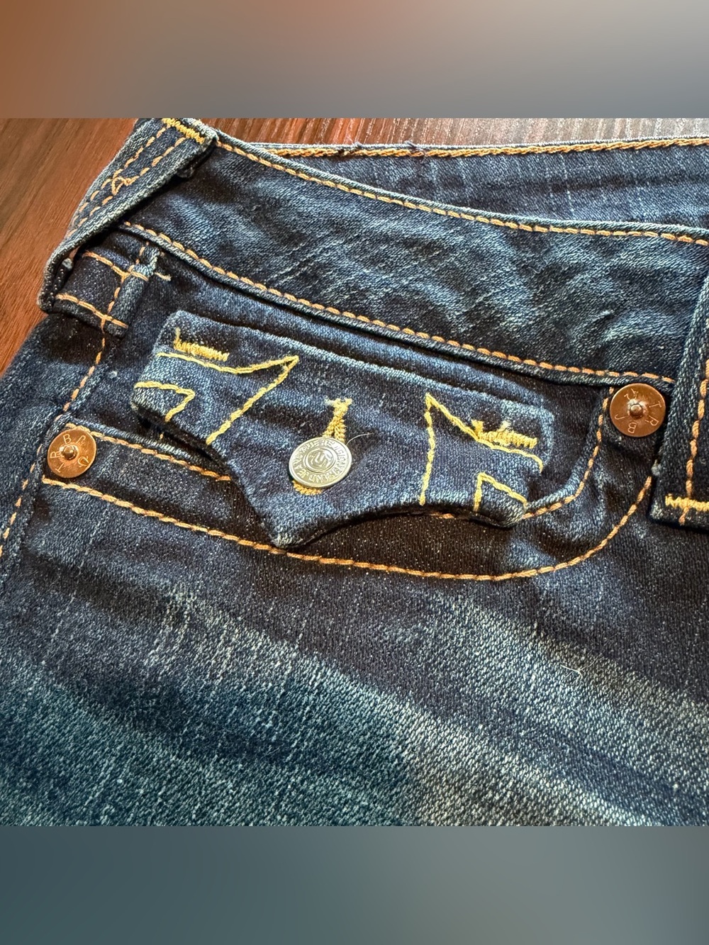 NWT True Religion Joey Heritage Low Rise Big T Flare Jeans Dark Savanna Size 32 - Picture 5 of 14